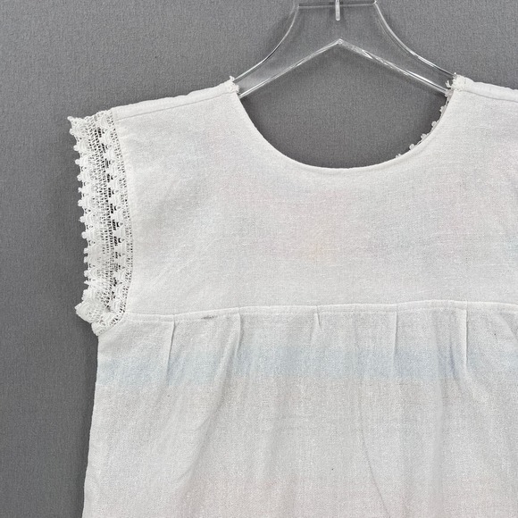 VINTAGE Mexican Huipil Embroidered Shirt Womens Small White Woven Round Neck - Picture 4 of 12